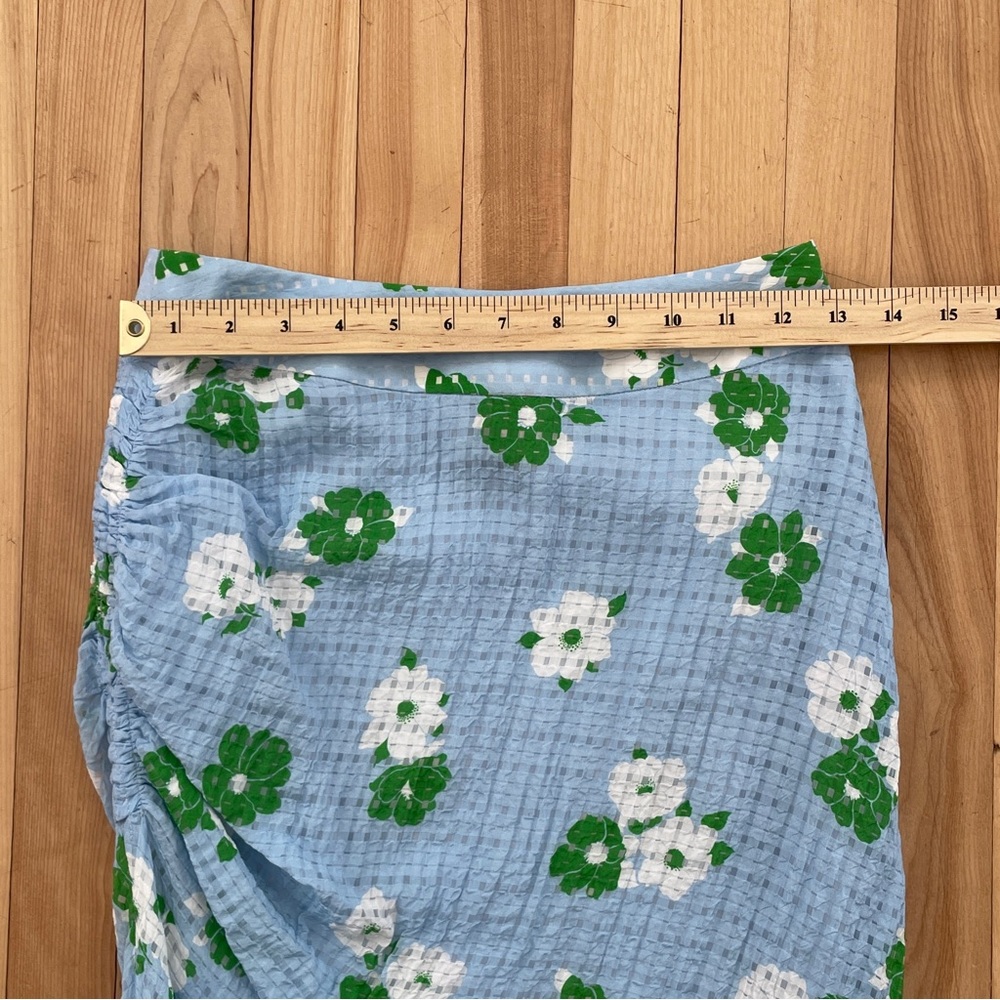 Smythe Mid-Rise Fitted Asymmetrical Ruched Flower Print Midi Skirt - Sz 0 (25) - Picture 12 of 15